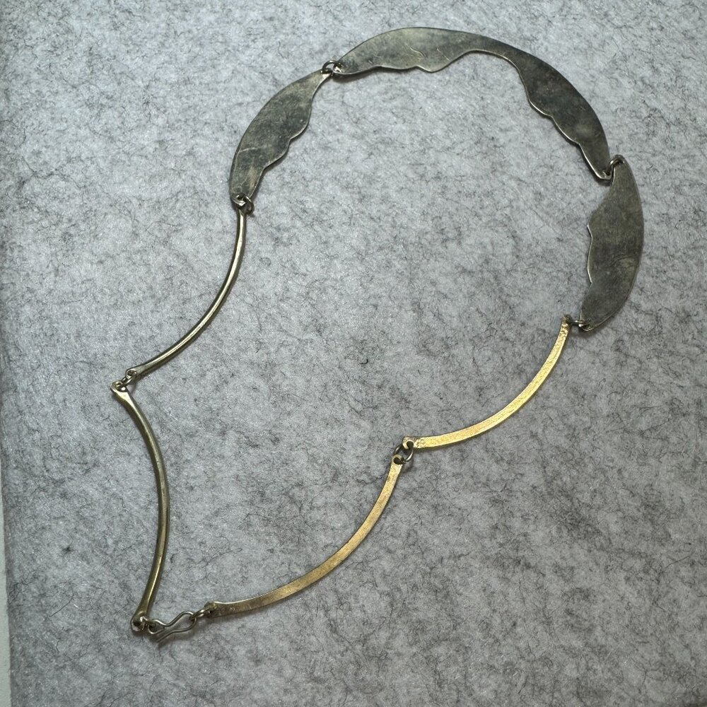 Vintage Alpaca Sterling Silver & Turquoise Chip Mosaic Inlay Necklace 60s - Picture 4 of 5